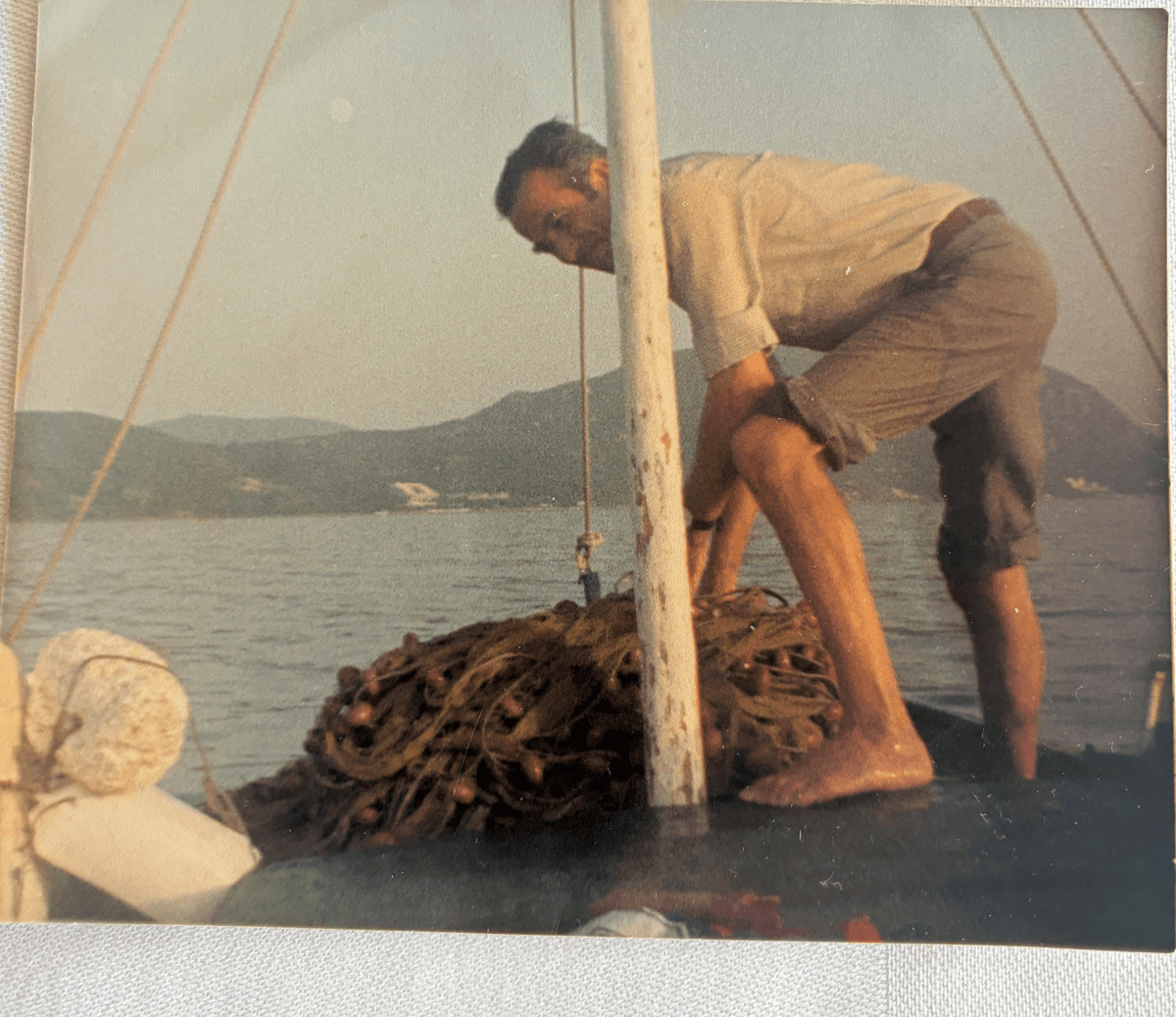 Grandfather Nikos · hauling the nets off Messonghi